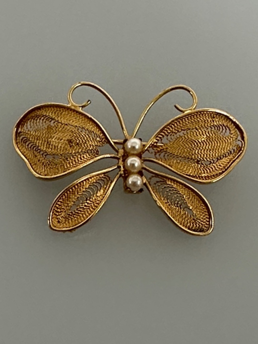 Napier Gold-Tone Filigree Butterfly Brooch with Pearl Accents